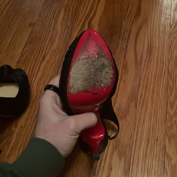 Christian Louboutin Jenny Sling Black Satin Pumps - Picture 4 of 4